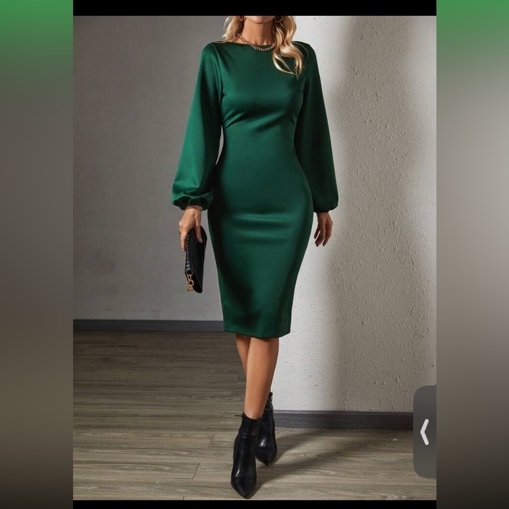 SHEIN Privé Solid Lantern Sleeve Bodycon Dress size S new without tag - Picture 3 of 16